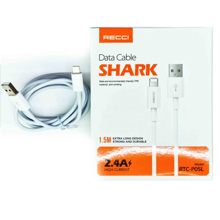 Кабель для зарядки  iPhone, iPad - Lithning - USB (RECCI, 150см, 2400мА) Orig